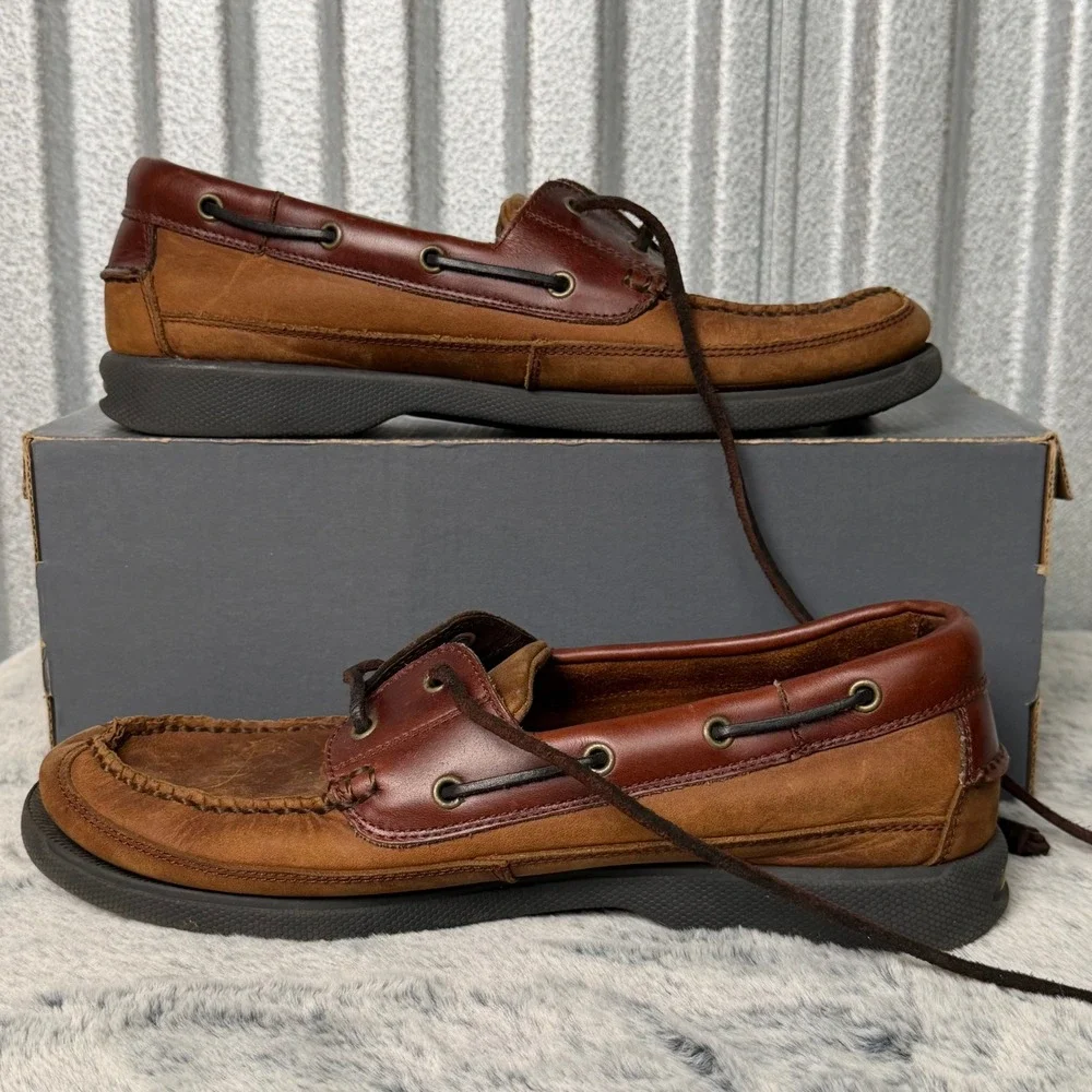 Bass Harry II Boat Shoes Mens 9.5 M Brown Leather Lace Up Moccasins